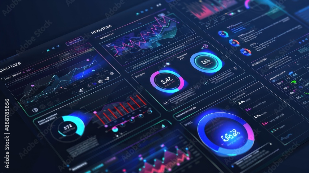 Obraz premium Intelligence and business analytics with key performance indicators, Professional key performance indicator metrics dashboard for sales and business results evaluation. Generative AI.