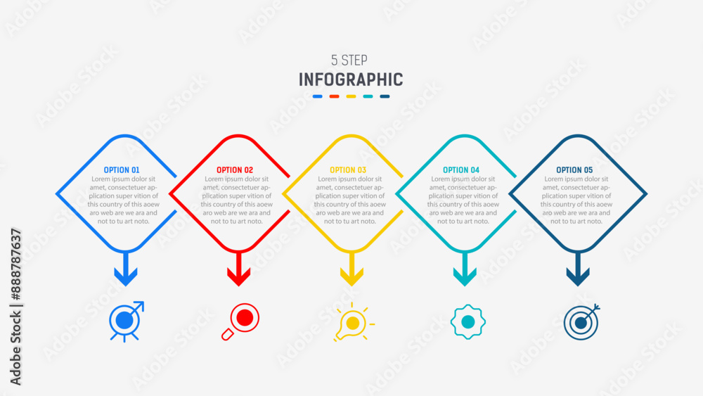 Five Step Infographic design element template for presentation. info ...