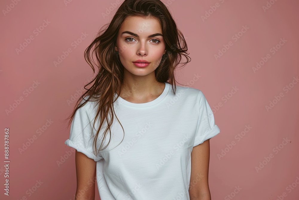 Obraz premium White tshirt mockup on woman model created with Generative AI