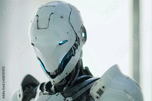 a robot with a white face mask