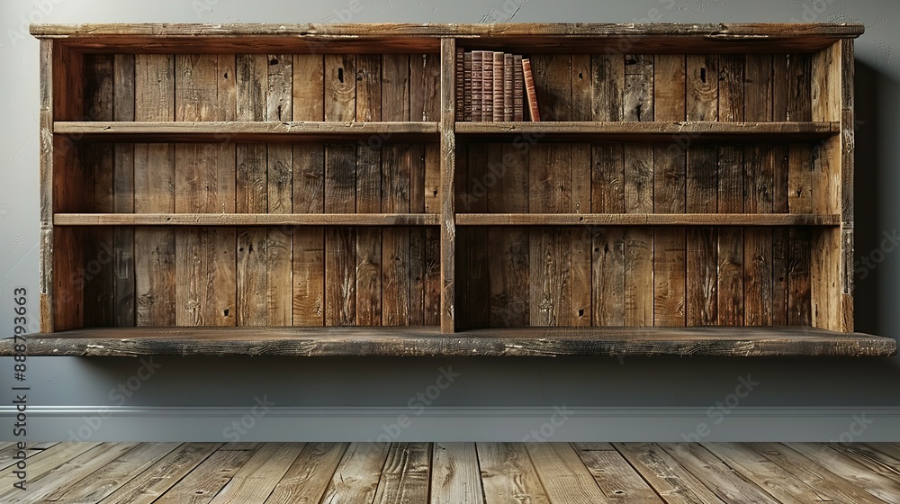 Empty Wooden Bookshelf: 3D Rendered Design Empty Wooden Bookshelf: 3D Rendered Design