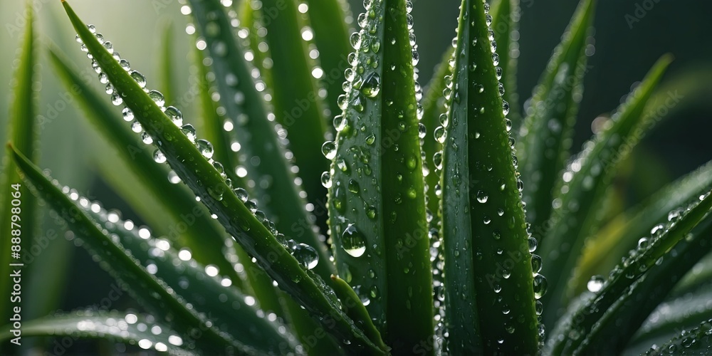 Green aloe vera leaf with dew drops background. AI generated. Green aloe vera leaf with dew drops background. AI generated.