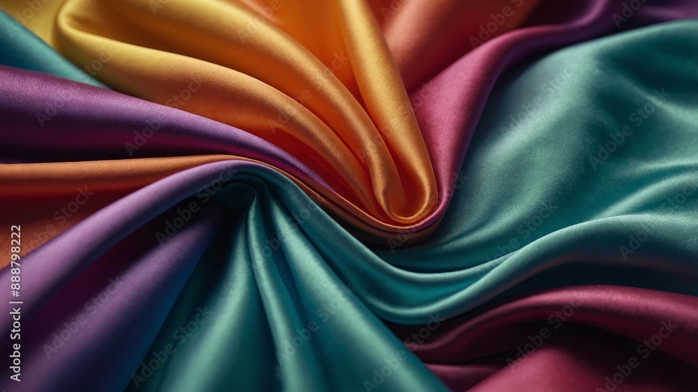 Colorful silky wavy fabric background Facebook banner wallpaper. AI generated.