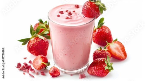 Wallpaper Mural Strawberry juice smoothie in glass with fresh strawberry isolated on white background Torontodigital.ca