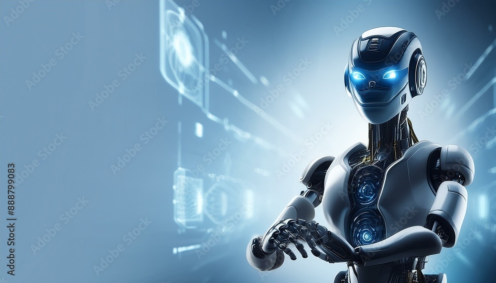 Naklejka premium Female robot face, Artificial intelligence concept. Generative AI