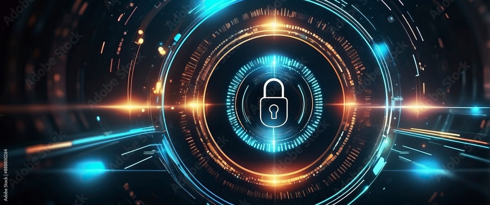 Obraz premium Futuristic digital lock symbolizing cybersecurity, data protection, and encryption in a tech centric environment, perfect for online safety and technology concepts