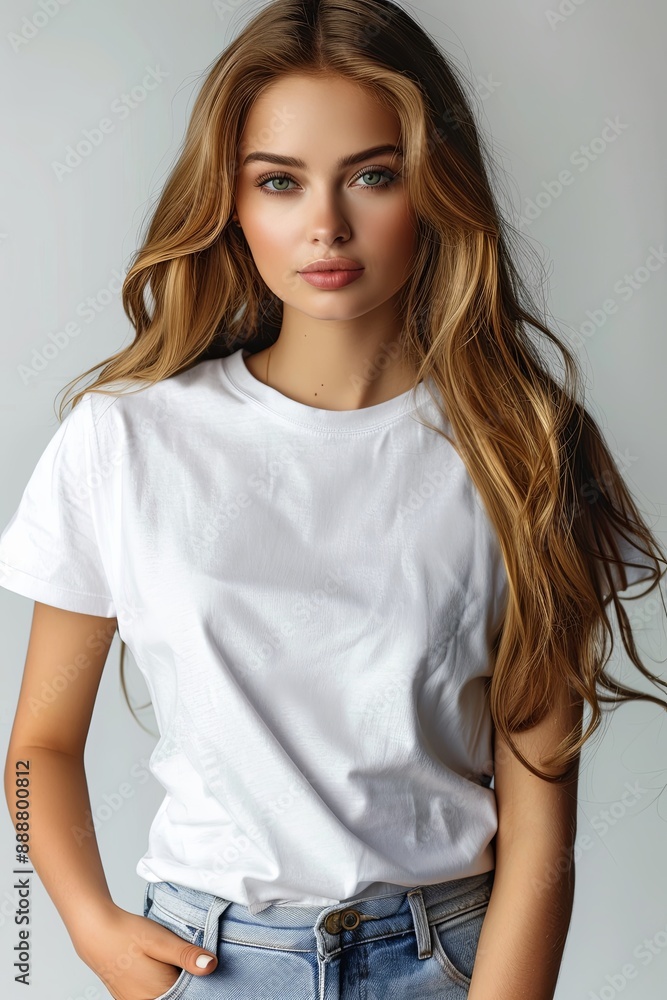 White tshirt mockup on woman model created with Generative AI White tshirt mockup on woman model created with Generative AI