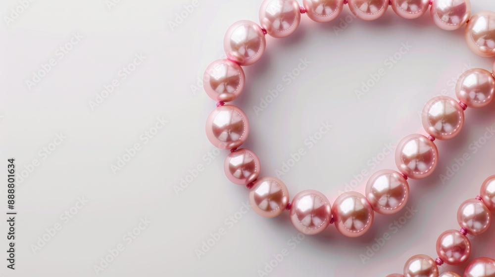 Pink pearl necklace displayed against white background with room for text Pink pearl necklace displayed against white background with room for text