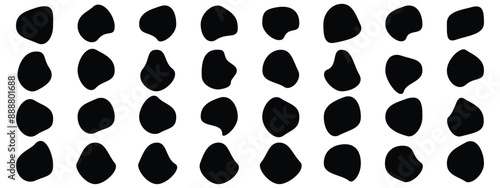Set of different blotch shapes. Random abstract liquid shapes, round abstract organic elements. Pebble, drops and blobs silhouettes. Organic blob round fluid form collection