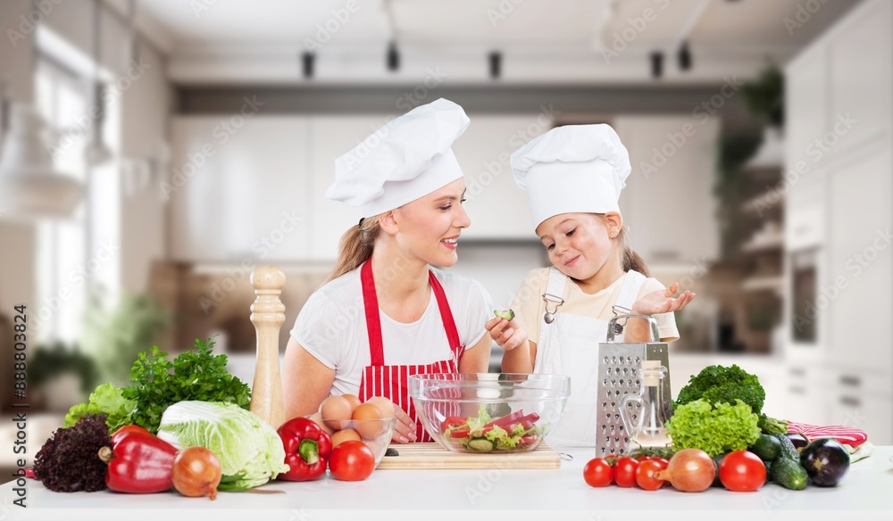 Healthy food concept. Happy family cook at kitchen Healthy food concept. Happy family cook at kitchen