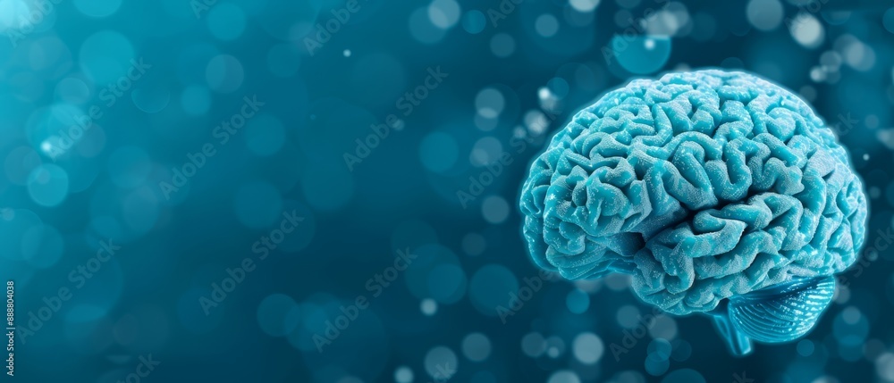 A detailed image of a human brain against a blue backdrop, surrounded by a softly blurred light halo A detailed image of a human brain against a blue backdrop, surrounded by a softly blurred light halo