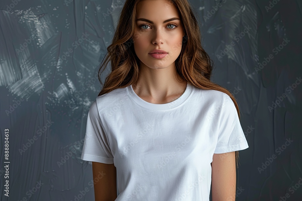 White tshirt mockup on woman model created with Generative AI White tshirt mockup on woman model created with Generative AI