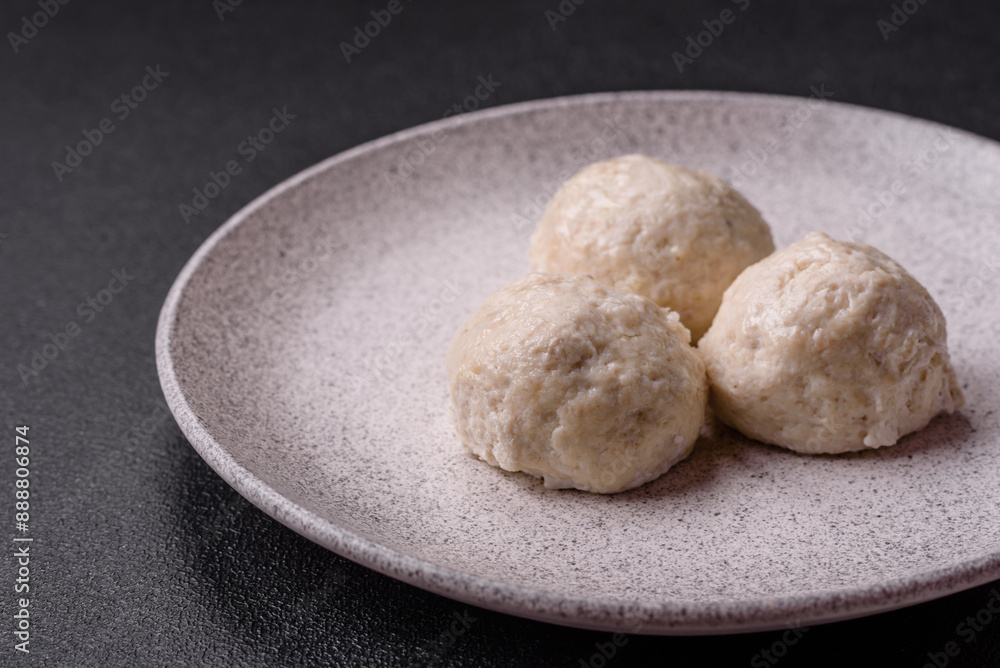 Delicious healthy steamed chicken cutlets or minced meatballs Delicious healthy steamed chicken cutlets or minced meatballs