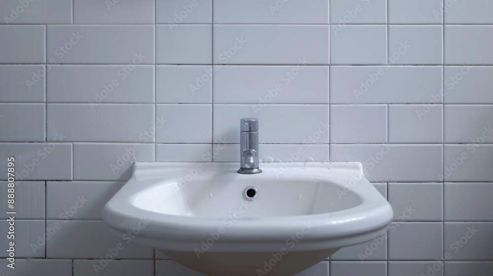 Fototapeta premium Public restroom sink with space for text