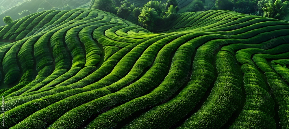 Aerial View of Verdant Hills Showcasing Immaculate Agricultural Patterns Aerial View of Verdant Hills Showcasing Immaculate Agricultural Patterns