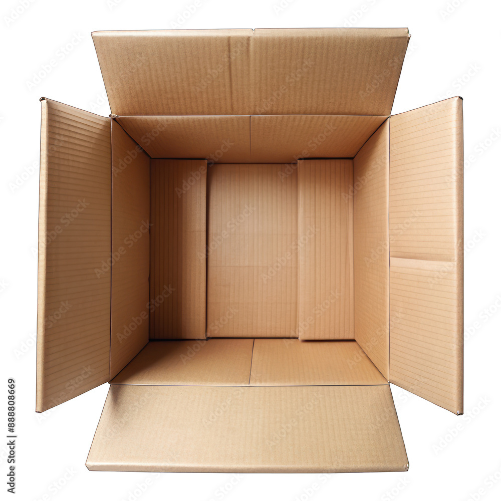 Empty cardboard box top view isolated on transparent background Empty cardboard box top view isolated on transparent background