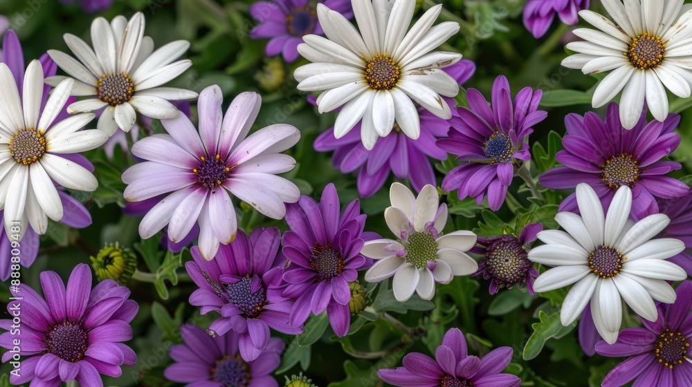 White and purple flowers of the Daisy Chrysanthemum plant from the Asteraceae family Italy Europe White and purple flowers of the Daisy Chrysanthemum plant from the Asteraceae family Italy Europe