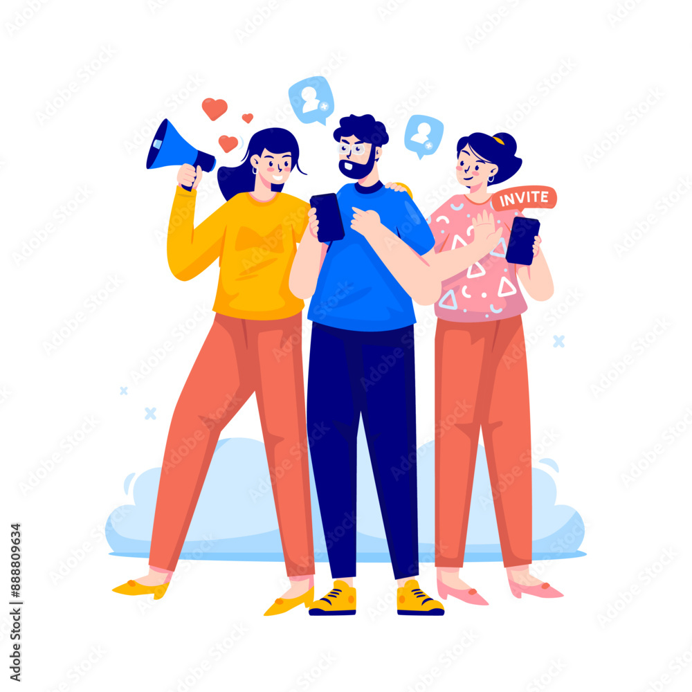 Group of people with invite friend concept on social media vector illustration Group of people with invite friend concept on social media vector illustration