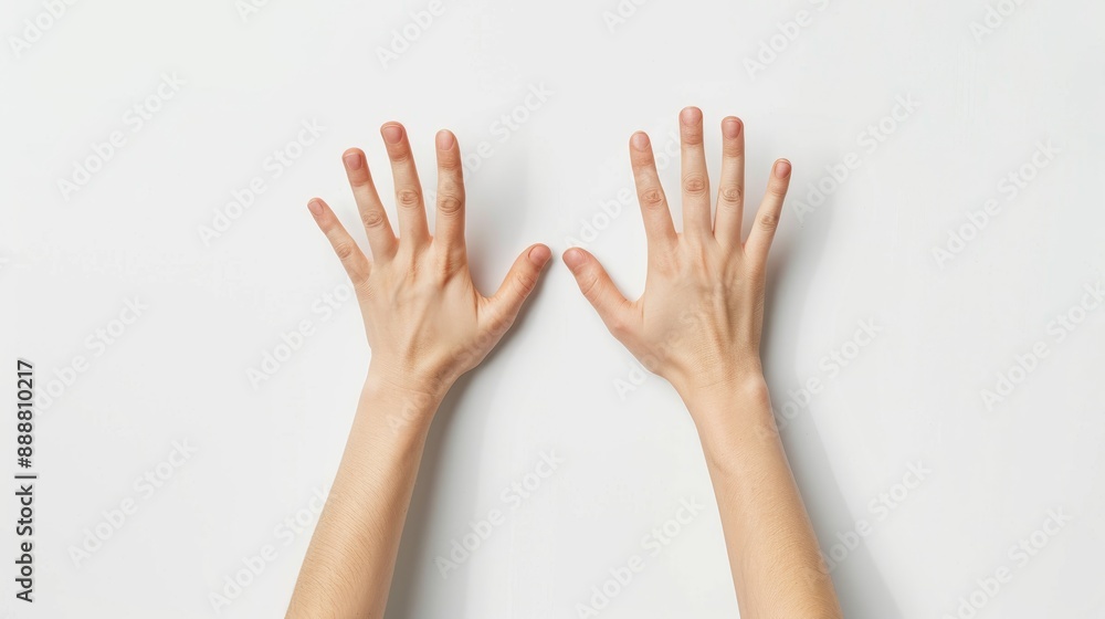 Woman s hands empty on white backdrop Woman s hands empty on white backdrop