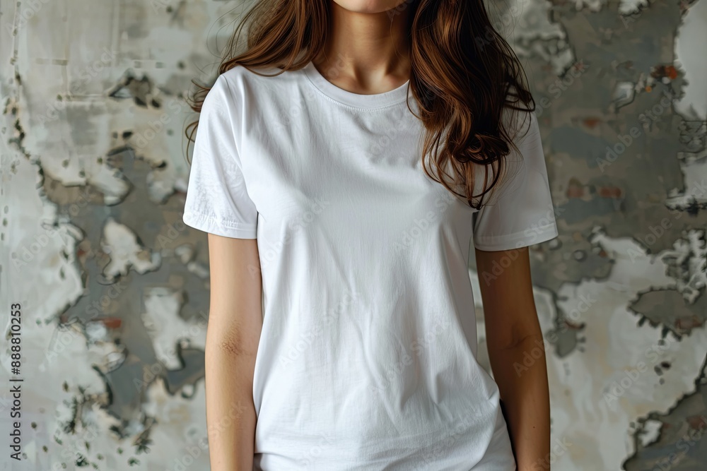 White tshirt mockup on woman model created with Generative AI White tshirt mockup on woman model created with Generative AI