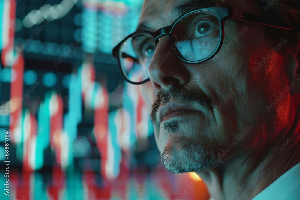 A financial advisor with a concerned look highlighting high-risk investments, using digital graphs to illustrate the potential dangers and market fluctuations. A financial advisor with a concerned look highlighting high-risk investments, using digital graphs to illustrate the potential dangers and market fluctuations.