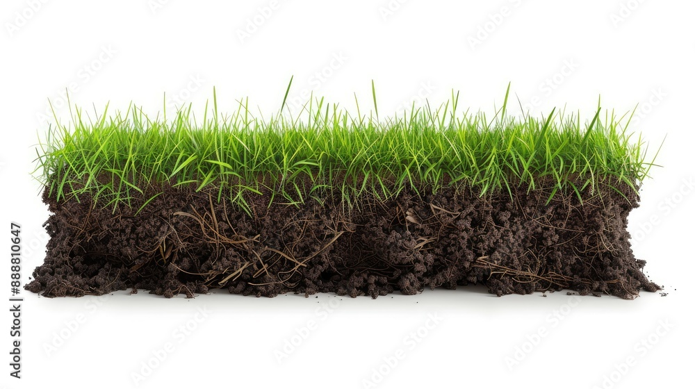 3D section of grass and soil, isolated on a white background, perfect for garden and landscaping concepts. 3D section of grass and soil, isolated on a white background, perfect for garden and landscaping concepts.