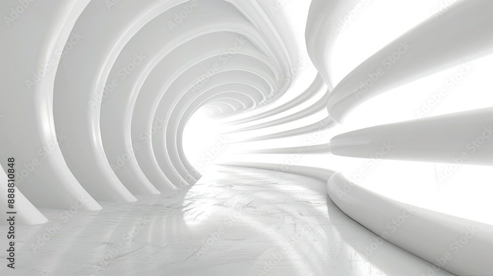 Abstract white space with a 3D tunnel effect, perfect for technology and modern stage displays. Abstract white space with a 3D tunnel effect, perfect for technology and modern stage displays.