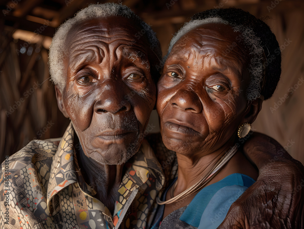 A heartwarming portrait of an elderly African couple. A heartwarming portrait of an elderly African couple.