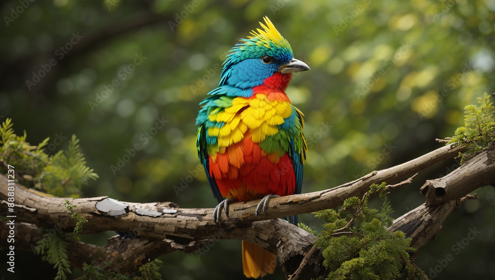 small, colorful bird with blue, green, yellow, and red feathers is perched on a branch. small, colorful bird with blue, green, yellow, and red feathers is perched on a branch.