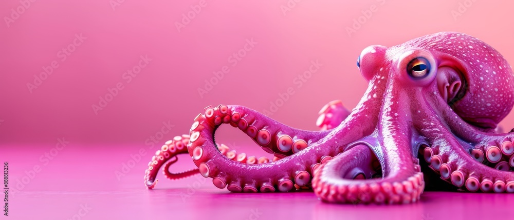 Fototapeta premium A tight shot of an octopus against a solid pink backdrop Pink backdrop only, no wall depicted