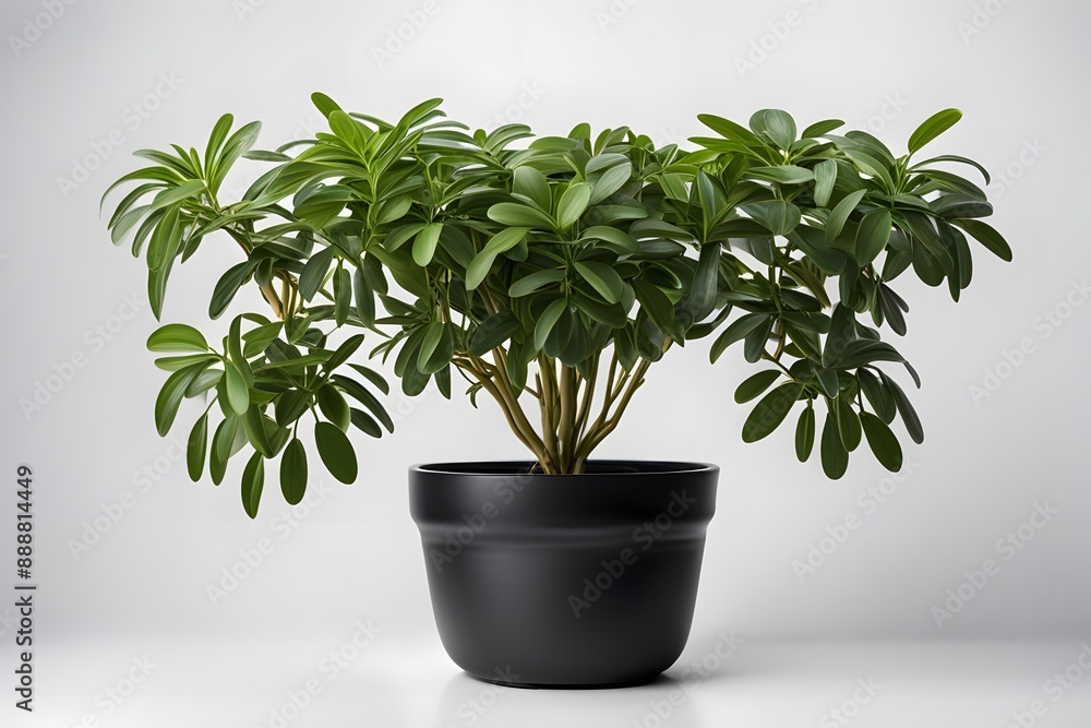 Dwarf umbrella plant in white pot white background, AI Generated Dwarf umbrella plant in white pot white background, AI Generated