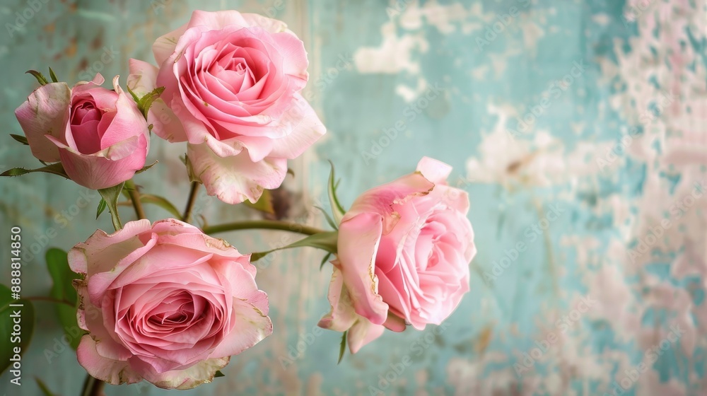 Fototapeta premium Vintage backdrop with pink roses