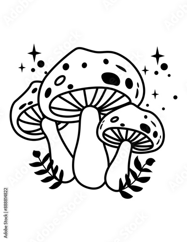 Mystical Celestial | Celestial Mushrooms | Bright Star | Celestial Bodies | Mushrooms | Morning Star | Astrology | Geometric | Original Illustration | Vector and Clipart | Cutfile and Stencil