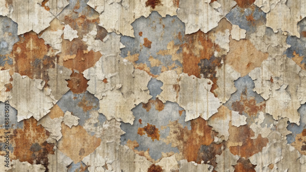 Fototapeta premium Distressed, worn, and faded dirty textures of torn paper, ripped fabric, and cracked concrete in a seamless repeating pattern.