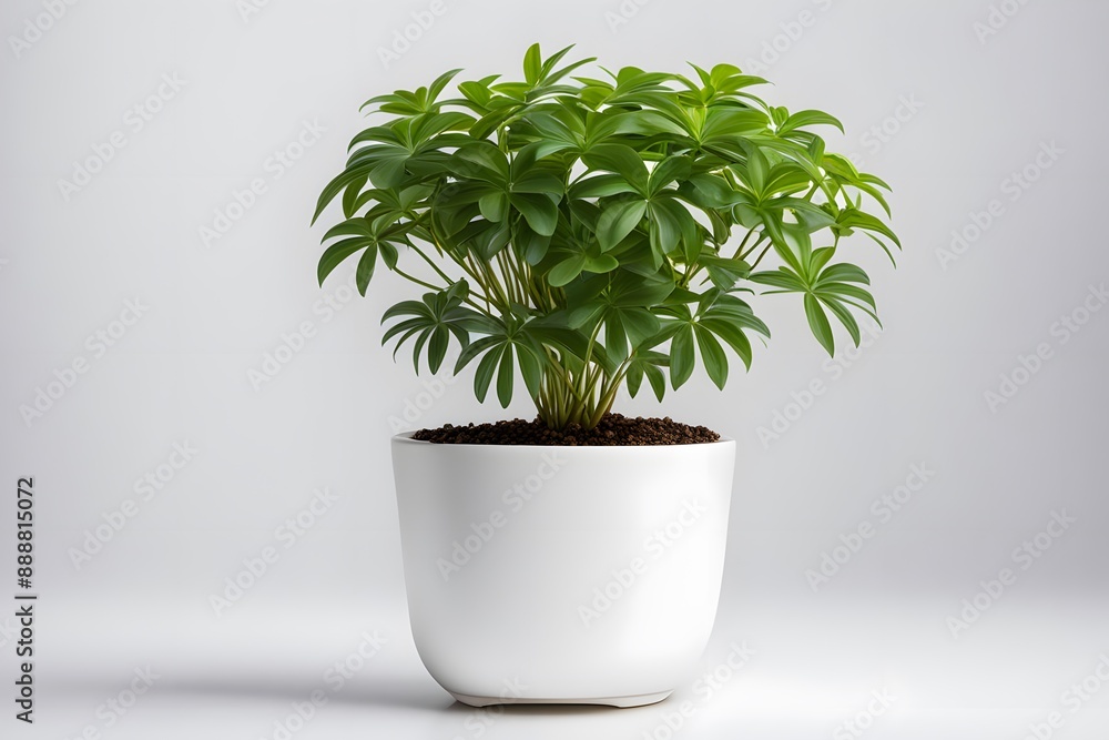 Dwarf umbrella plant in white pot white background, AI Generated Dwarf umbrella plant in white pot white background, AI Generated