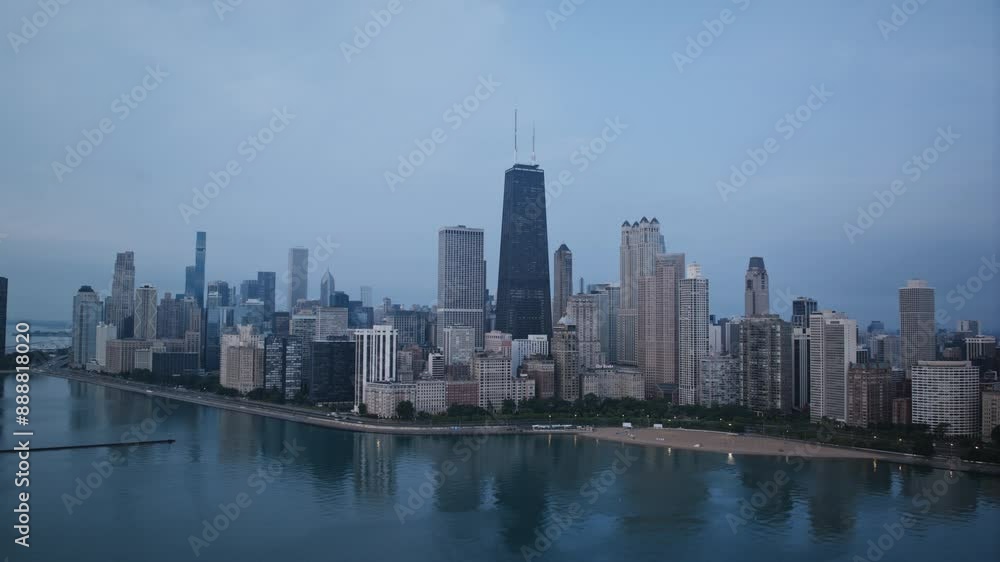 Aerial hyperlapse on a cloudy morning focused on the tall skyscrapers of downtown Chicago. Aerial hyperlapse on a cloudy morning focused on the tall skyscrapers of downtown Chicago.
