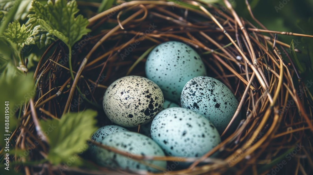 Speckled bird eggs in a nest Speckled bird eggs in a nest