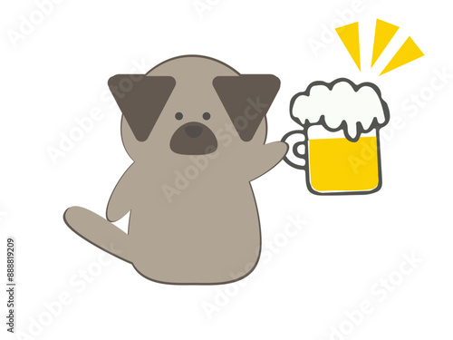 ビールジョッキを持った犬のイラスト