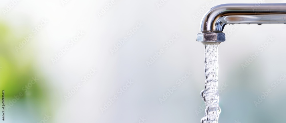 A tight shot of a faucet dispensing water, background softly blurred A tight shot of a faucet dispensing water, background softly blurred