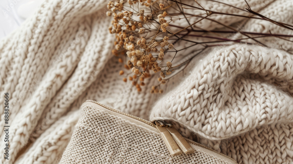 Flat lay of fashion accessories and clutch with minimal design. Stylish autumn and winter clothes shopping concept featuring fall and winter plant and textile decor. Pastel beige color trends. Flat lay of fashion accessories and clutch with minimal design. Stylish autumn and winter clothes shopping concept featuring fall and winter plant and textile decor. Pastel beige color trends.