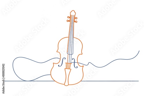 Violin continuous line vector illustration. One-line contour drawing with the fewest possible strokes. photo