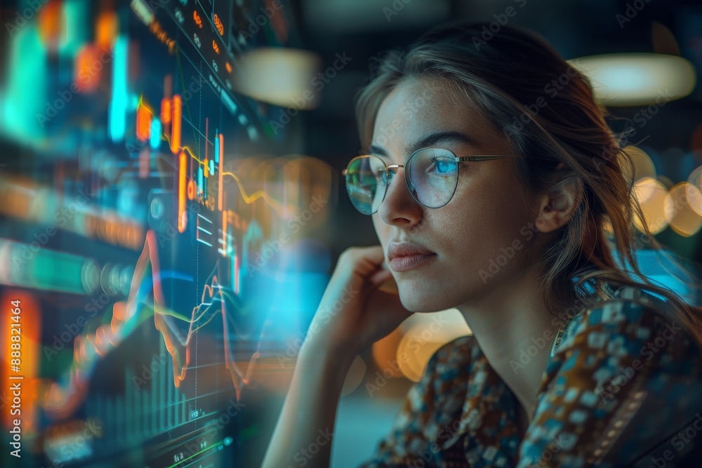 Determined Analyst Tracking Global Markets with Advanced Technology in Modern Office Setting Determined Analyst Tracking Global Markets with Advanced Technology in Modern Office Setting