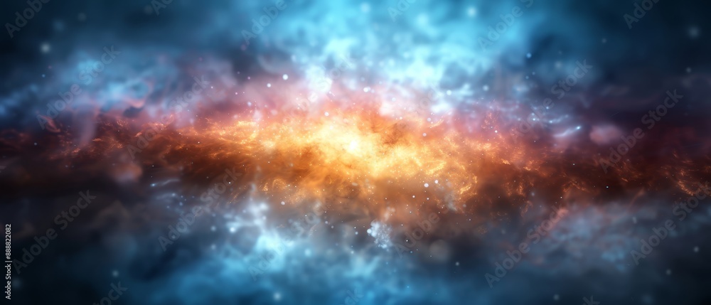 Fototapeta premium A star-filled expanse with a radiant orange and blue light emanating from its center