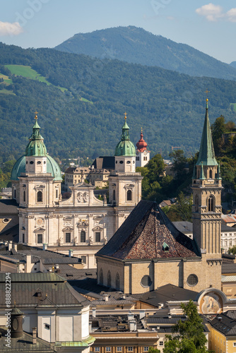 View from Hohensalzburg Castle above the city of Saltzburg in Austria. Salzburg