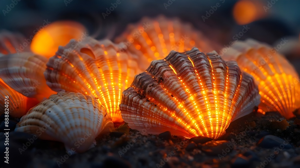 A group of shells with a warm glow A group of shells with a warm glow