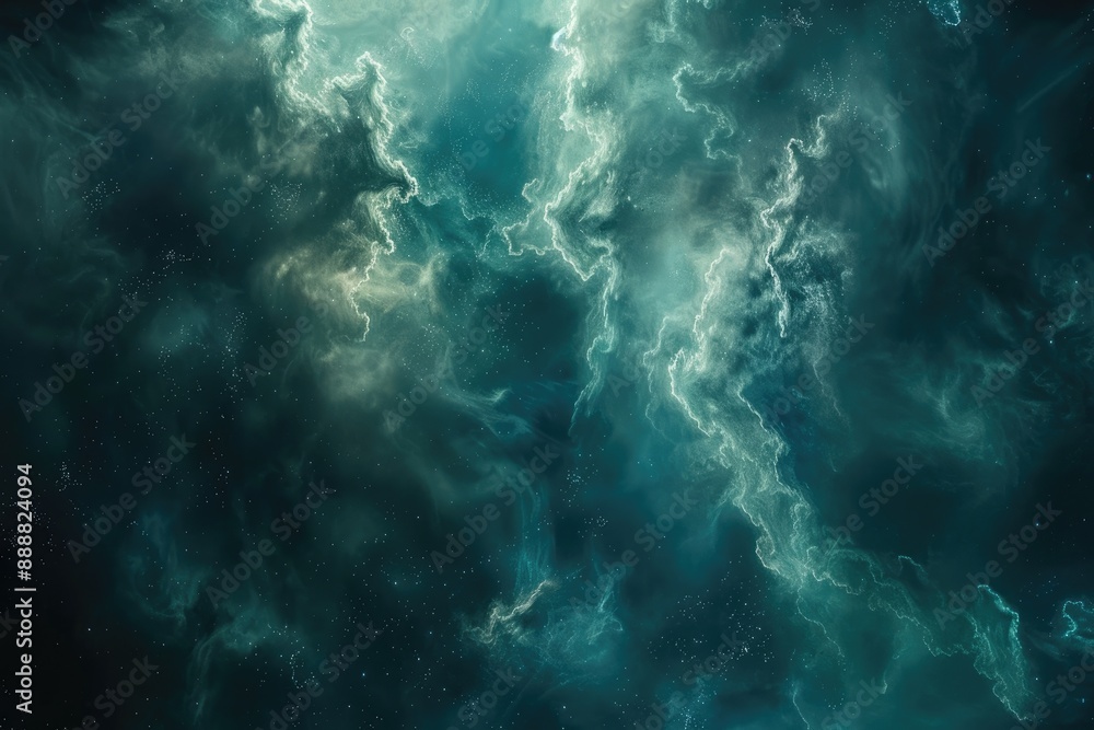 This captivating image reveals the beauty of a nebula, with its colorful clouds and shining stars in the night sky, Hazy clouds of glowing mist floating in space, AI generated