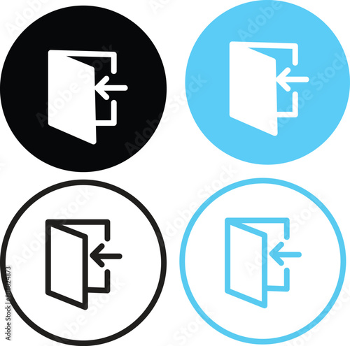 Open door line icon set. Entrance line icon. Entry door sign. Building exit symbol. Quality design element. Linear style entrance icon. Editable stroke. Vector with transparent background.