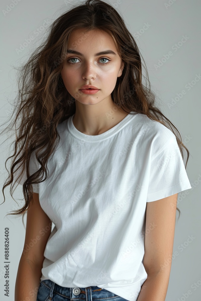 White tshirt mockup on woman model created with Generative AI White tshirt mockup on woman model created with Generative AI