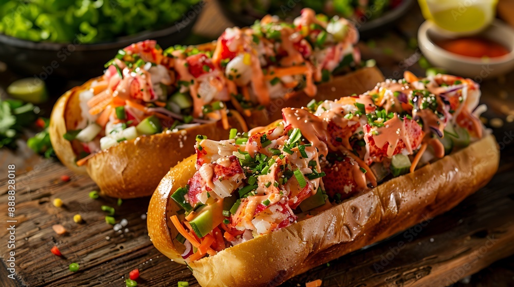 Delectable lobster rolls with veggies and lobster meat inside