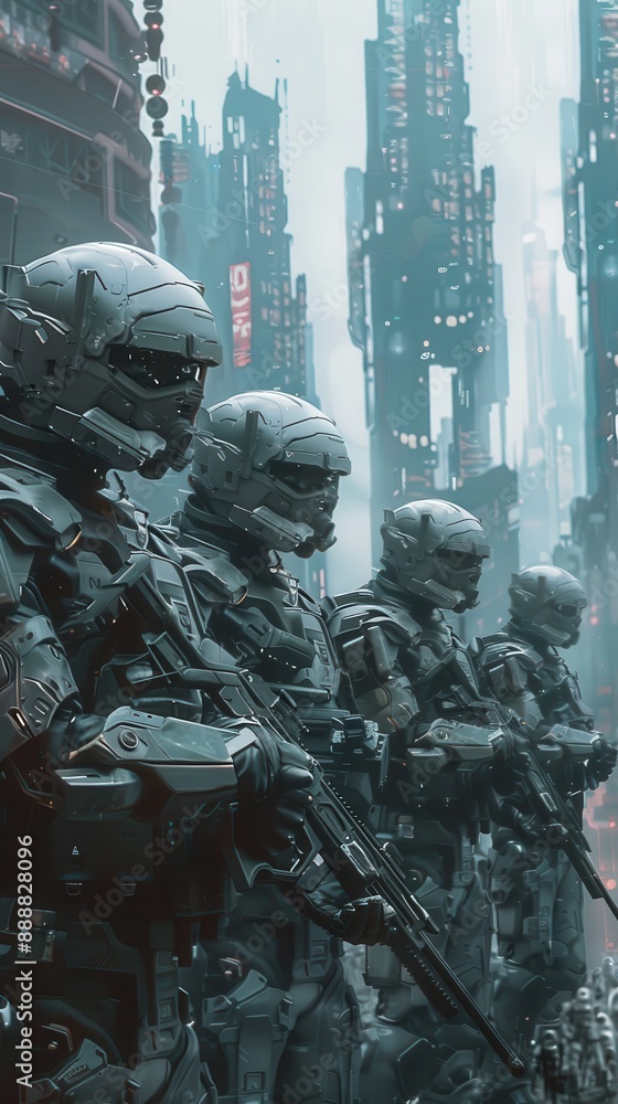 Futuristic Soldiers in a Sci-Fi City Futuristic Soldiers in a Sci-Fi City
